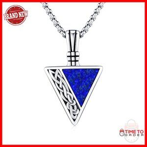 Sterling Silver Viking Pendant Necklace with Lapis Lazuli Gemstone